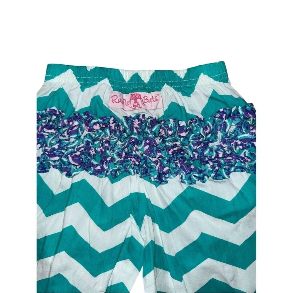 RuffleButts Girls' Chevron Ruffle Flare Pants Size 4T spring bright‎ preppy NWT